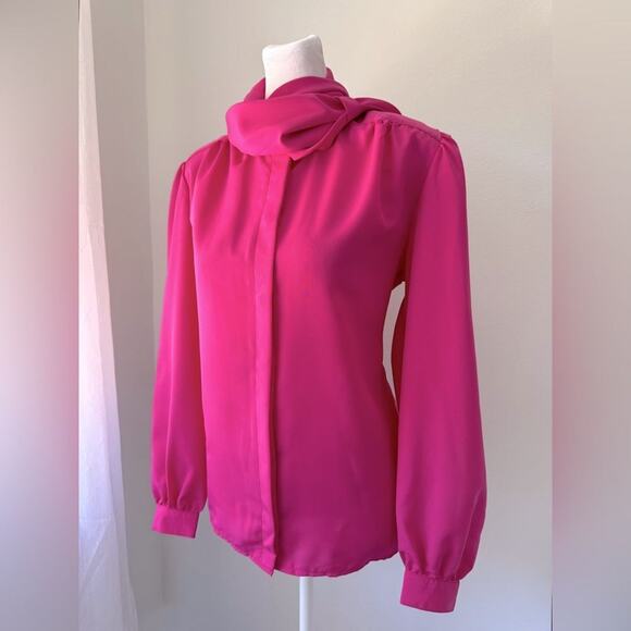 Gianna Tops - Vintage ‘90s Gianna Hot Pink Tie Neck Blouse
